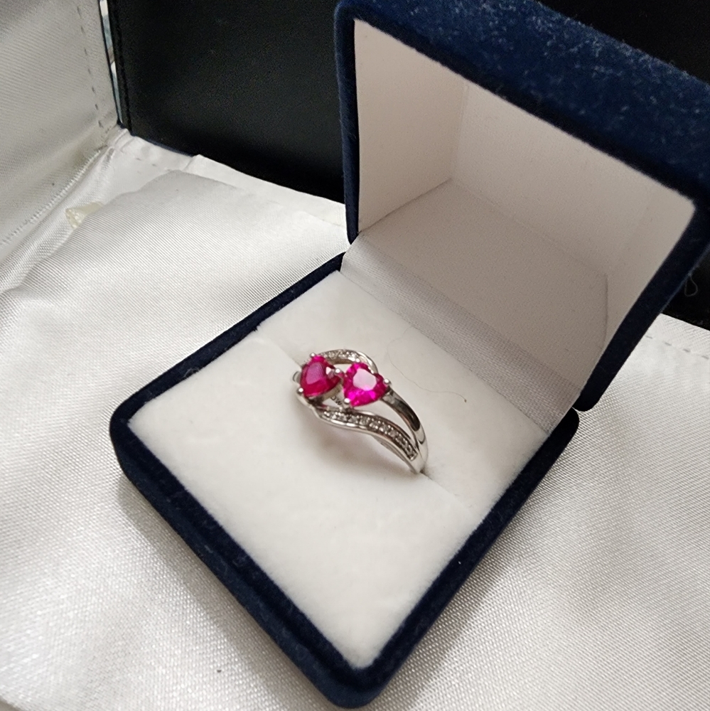 Ruby And Diamond Double Heart Ring - image 2